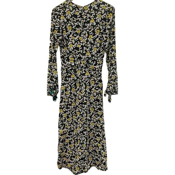 Proenza Schouler Yellow Floral Crepe Knot Midi Dress V-Neck Long Sleeve Size 2 - Picture 6 of 14